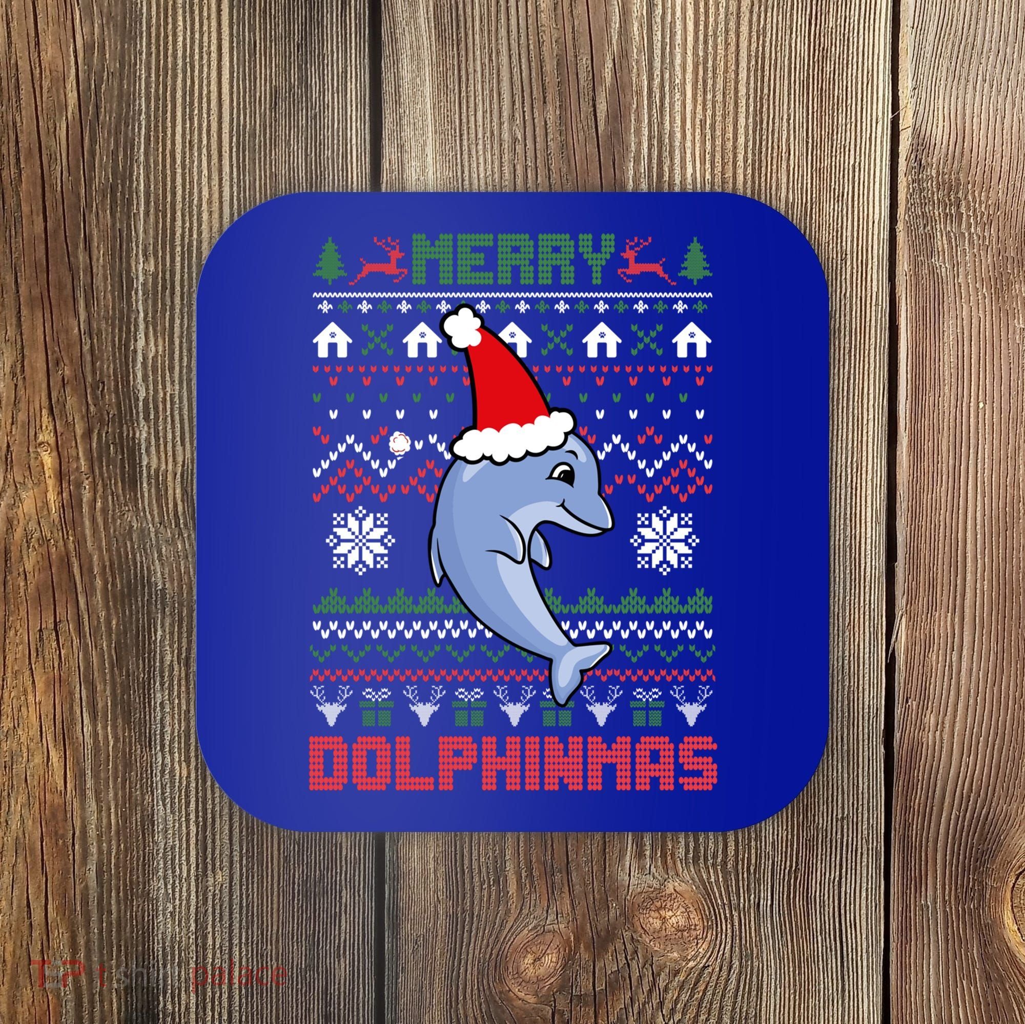 Funny Merry Dolphintmas Ugly Christmas Sweater Dolphin Santa Gift Coaster