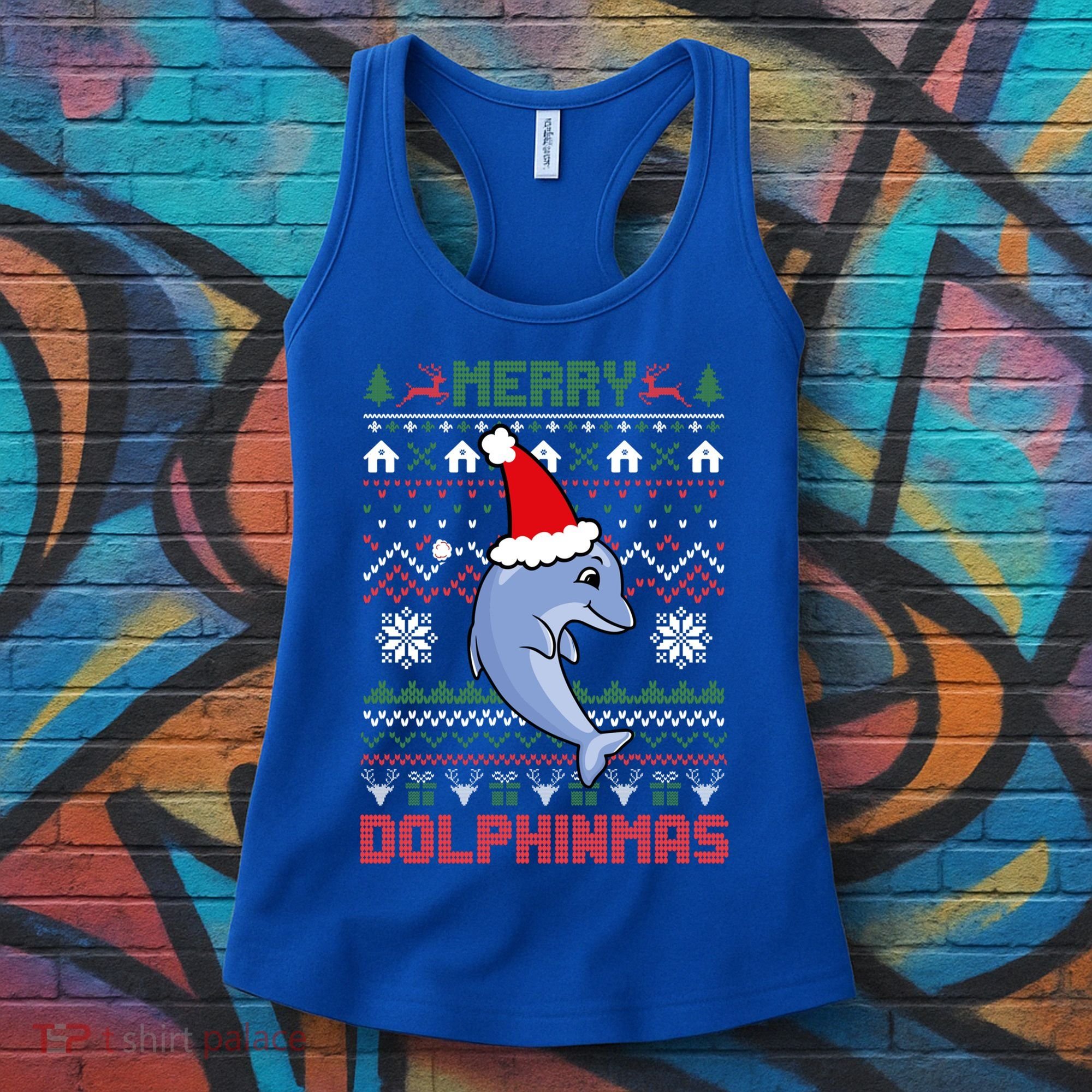 Funny Merry Dolphintmas Ugly Christmas Sweater Dolphin Santa Gift Women's Tank Top