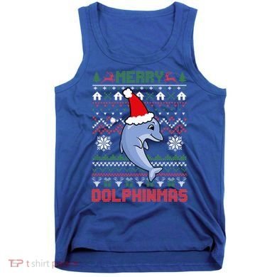Funny Merry Dolphintmas Ugly Christmas Sweater Dolphin Santa Gift Tank Top