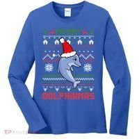 Funny Merry Dolphintmas Ugly Christmas Sweater Dolphin Santa Gift Women's Long Sleeve Shirt thumb 0