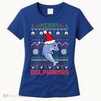 Funny Merry Dolphintmas Ugly Christmas Sweater Dolphin Santa Gift Women's T-Shirt thumb 0