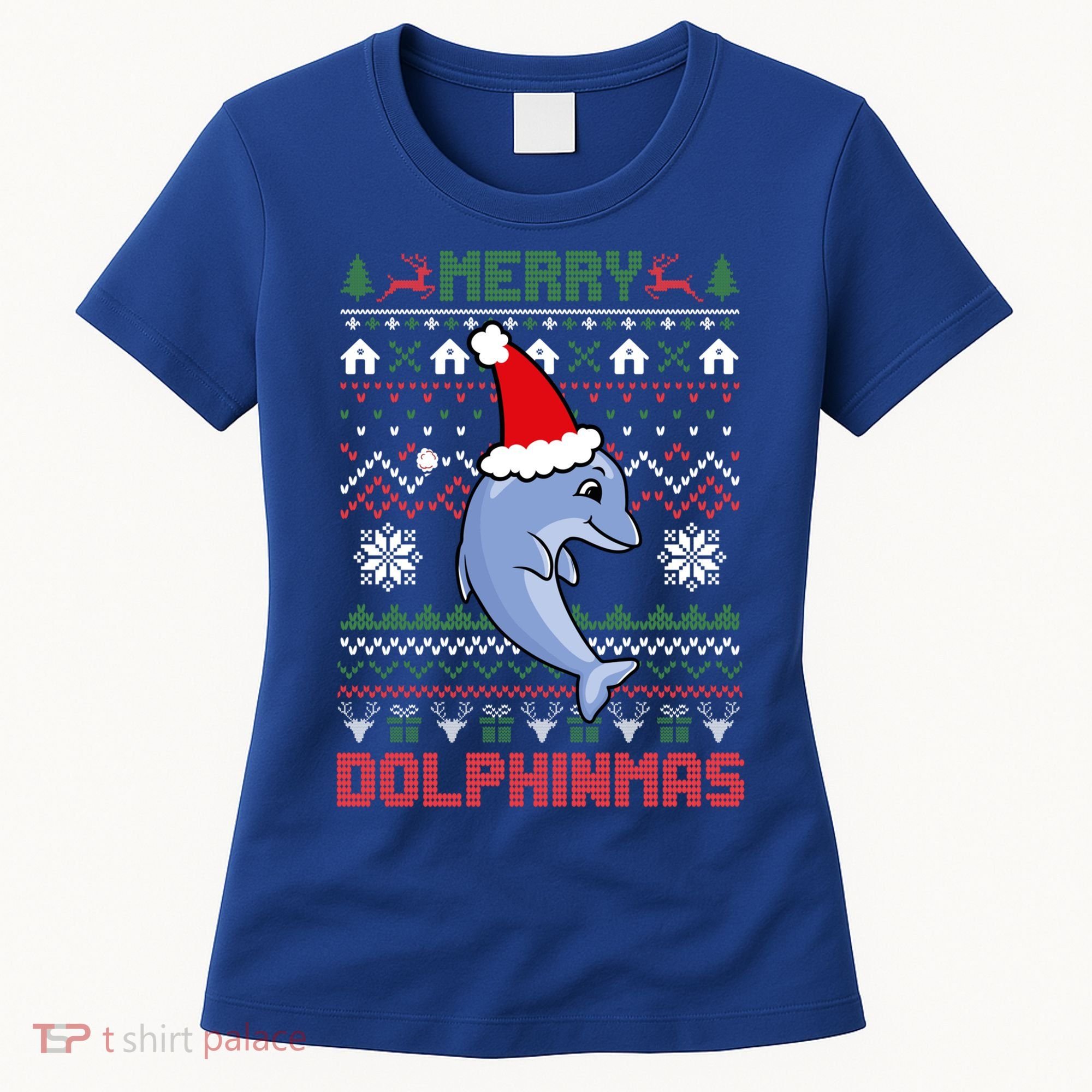 Funny Merry Dolphintmas Ugly Christmas Sweater Dolphin Santa Gift Women's T-Shirt