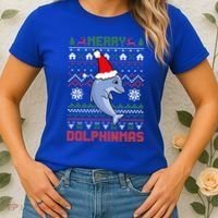 Funny Merry Dolphintmas Ugly Christmas Sweater Dolphin Santa Gift Women's T-Shirt thumb 2
