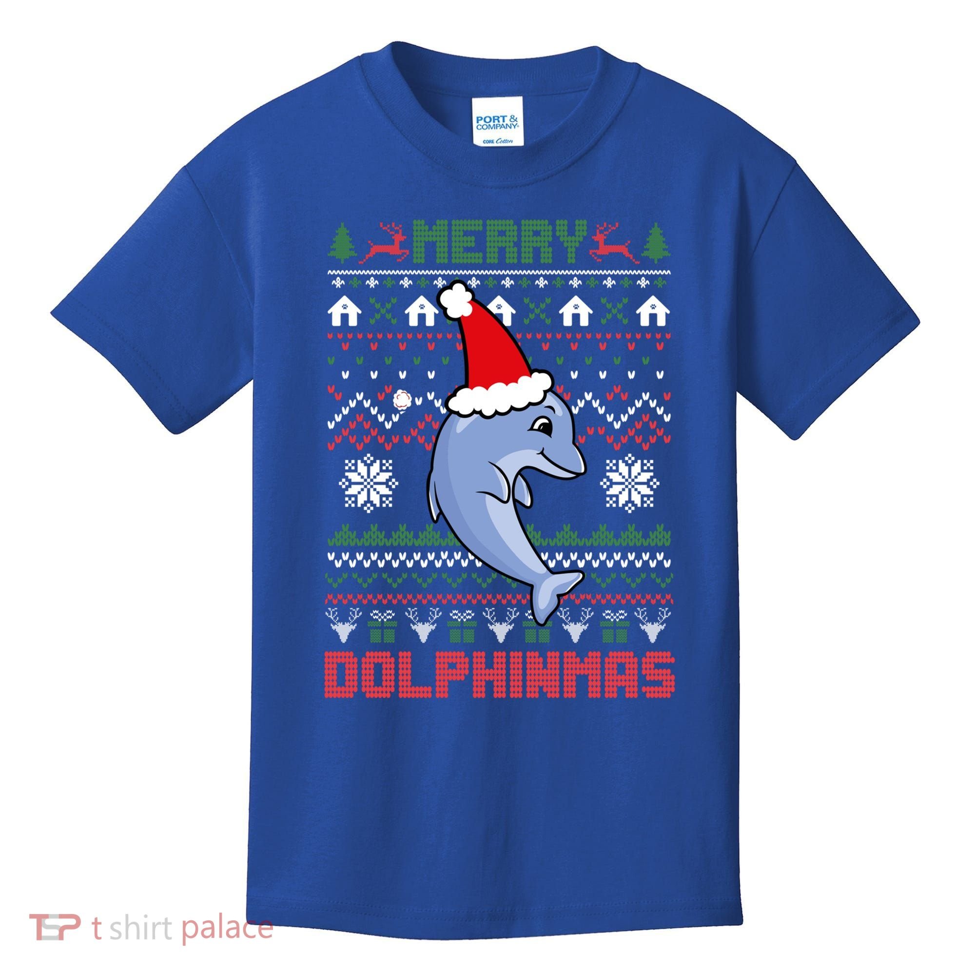Funny Merry Dolphintmas Ugly Christmas Sweater Dolphin Santa Gift Kids T-Shirt
