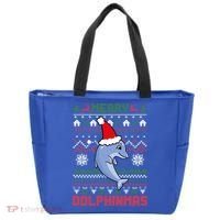 Funny Merry Dolphintmas Ugly Christmas Sweater Dolphin Santa Gift Tote Bag thumb 0