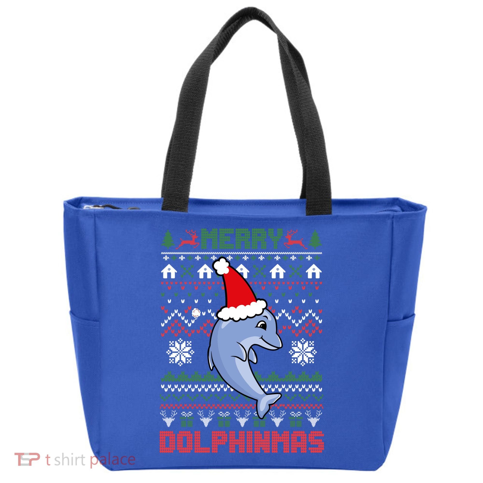 Funny Merry Dolphintmas Ugly Christmas Sweater Dolphin Santa Gift Tote Bag