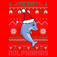 Funny Merry Dolphintmas Ugly Christmas Sweater Dolphin Santa Gift Santa Hat thumb 1