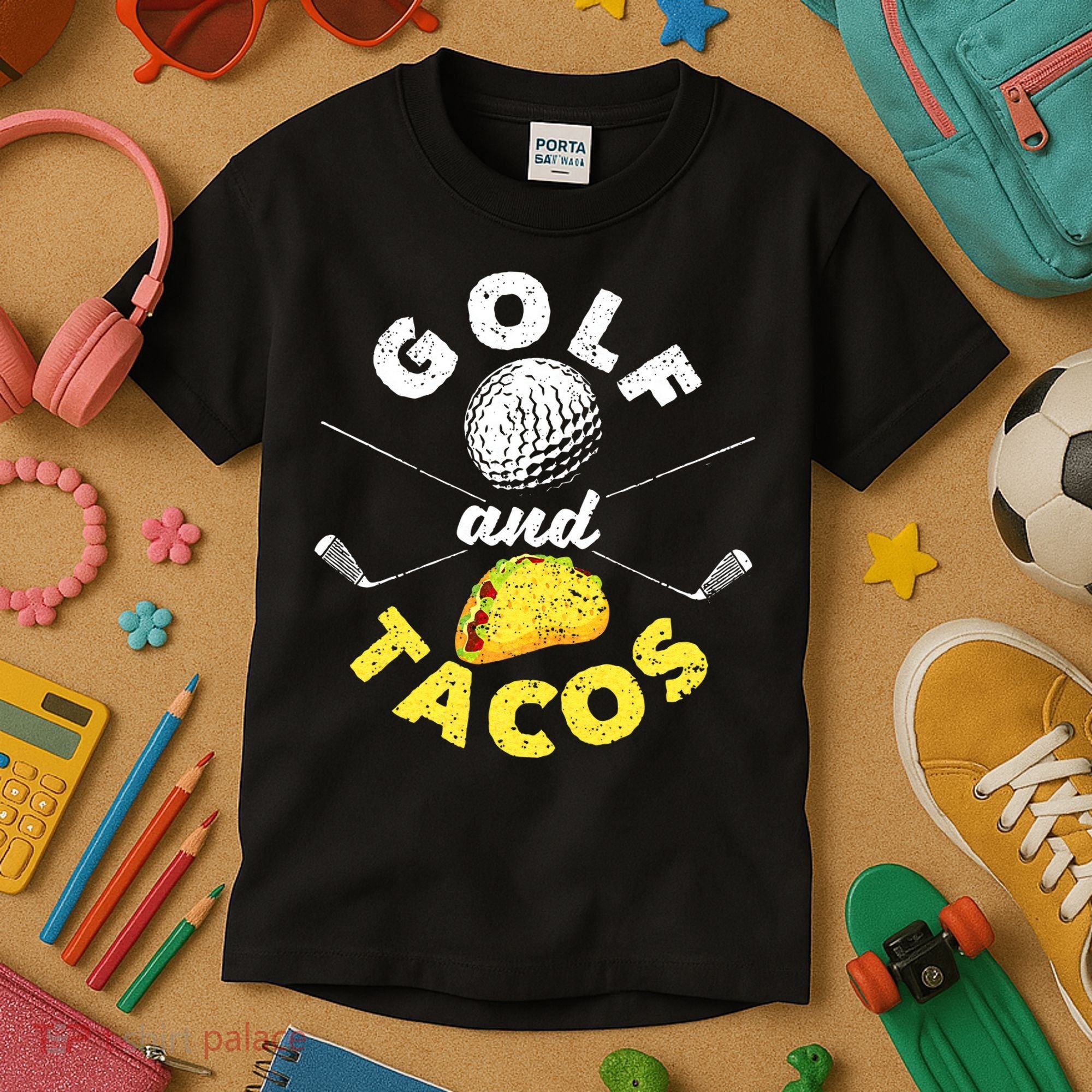 Funny Mexican Dish Favorite Sport Golfer Golf And Tacos Kids T-Shirt