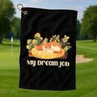 Funny My Dream Job Sleeping Cat Golf Towel thumb 1