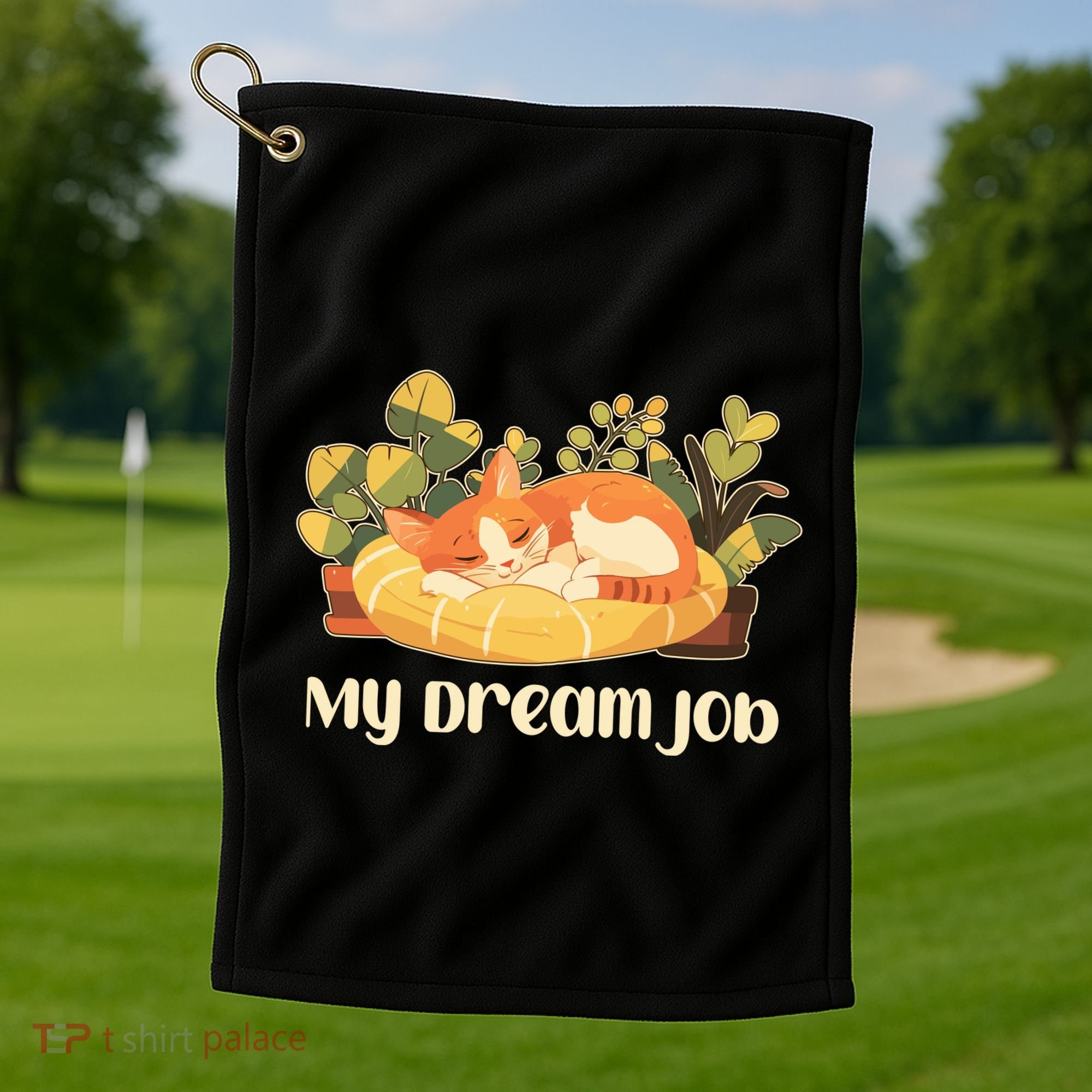 Funny My Dream Job Sleeping Cat Golf Towel