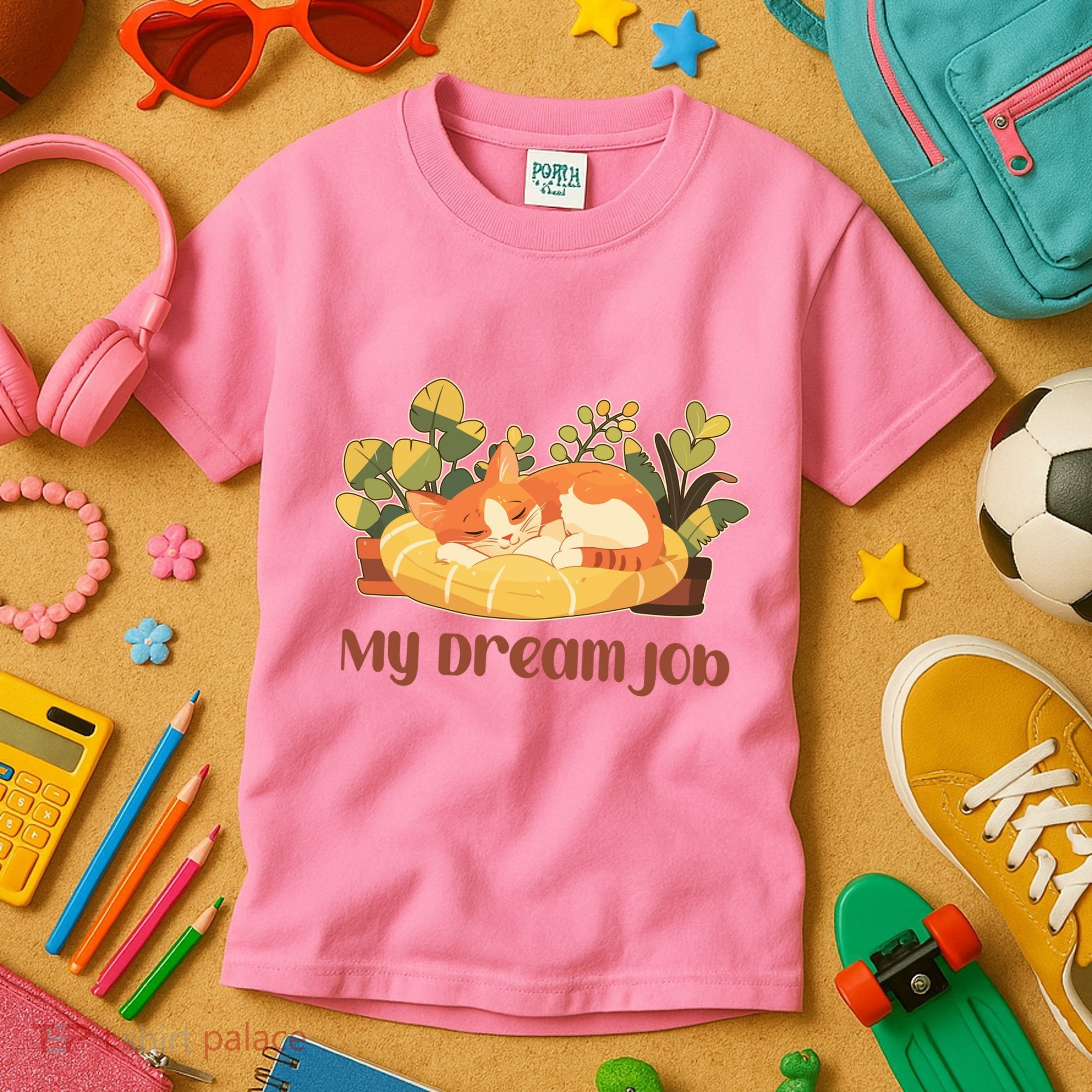 Funny My Dream Job Sleeping Cat Kids T-Shirt