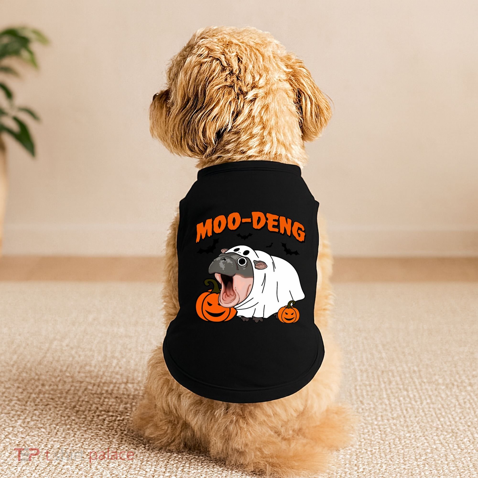 Funny Moo Deng Halloween Boo Ghost Costume Moodeng Lover Doggie Tank