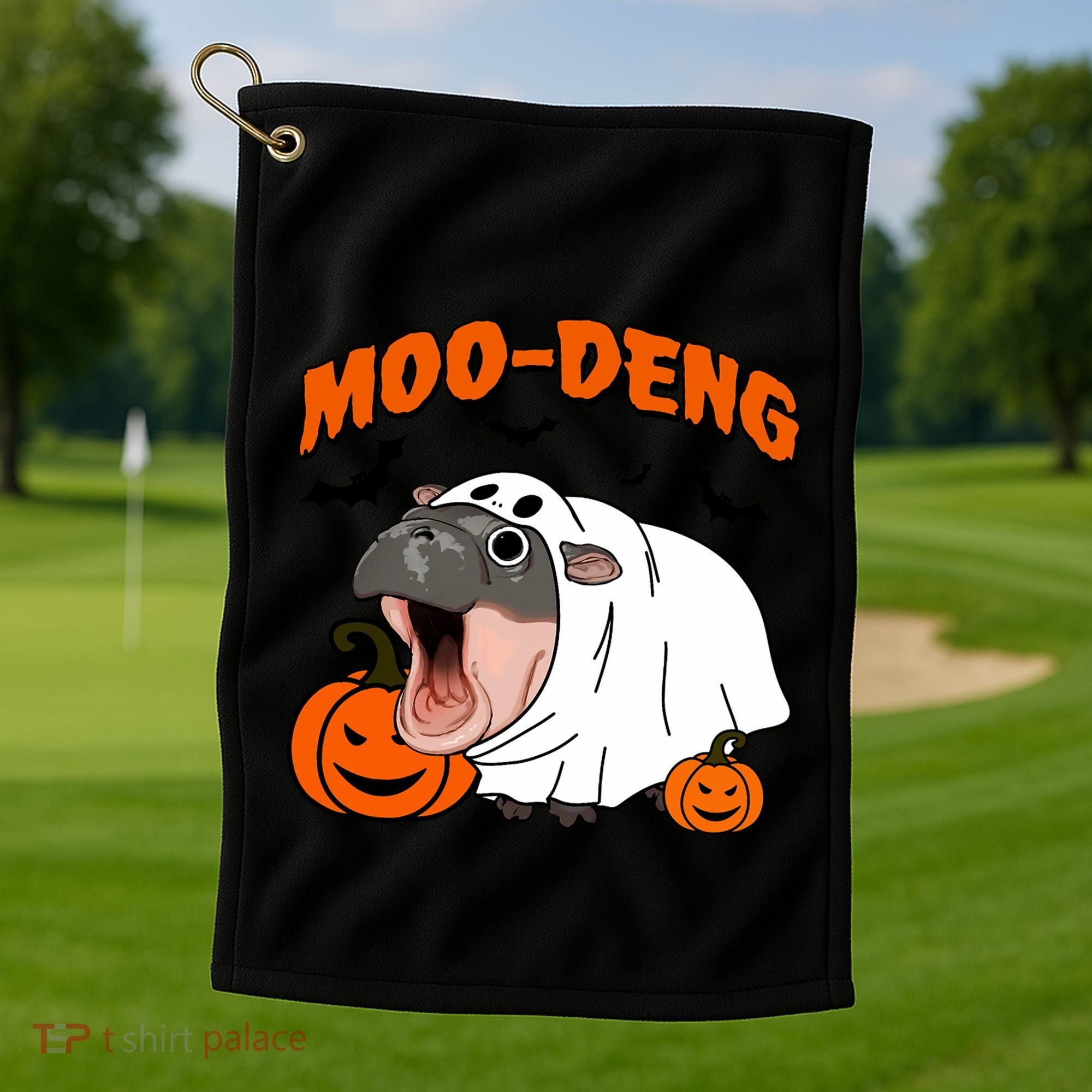 Funny Moo Deng Halloween Boo Ghost Costume Moodeng Lover Golf Towel