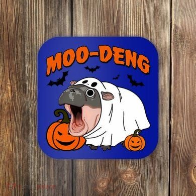 Funny Moo Deng Halloween Boo Ghost Costume Moodeng Lover Coaster