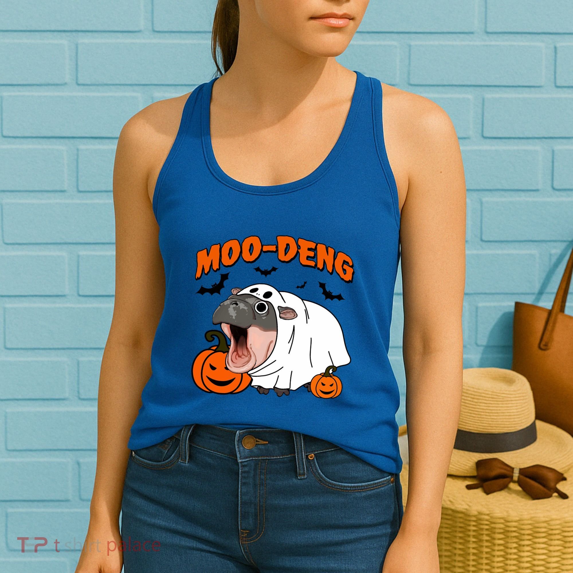 Funny Moo Deng Halloween Boo Ghost Costume Moodeng Lover Women's Tank Top