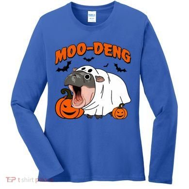 Funny Moo Deng Halloween Boo Ghost Costume Moodeng Lover Women's Long Sleeve Shirt