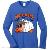 Funny Moo Deng Halloween Boo Ghost Costume Moodeng Lover Women's Long Sleeve Shirt thumb 0
