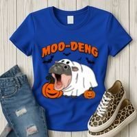 Funny Moo Deng Halloween Boo Ghost Costume Moodeng Lover Women's T-Shirt thumb 3