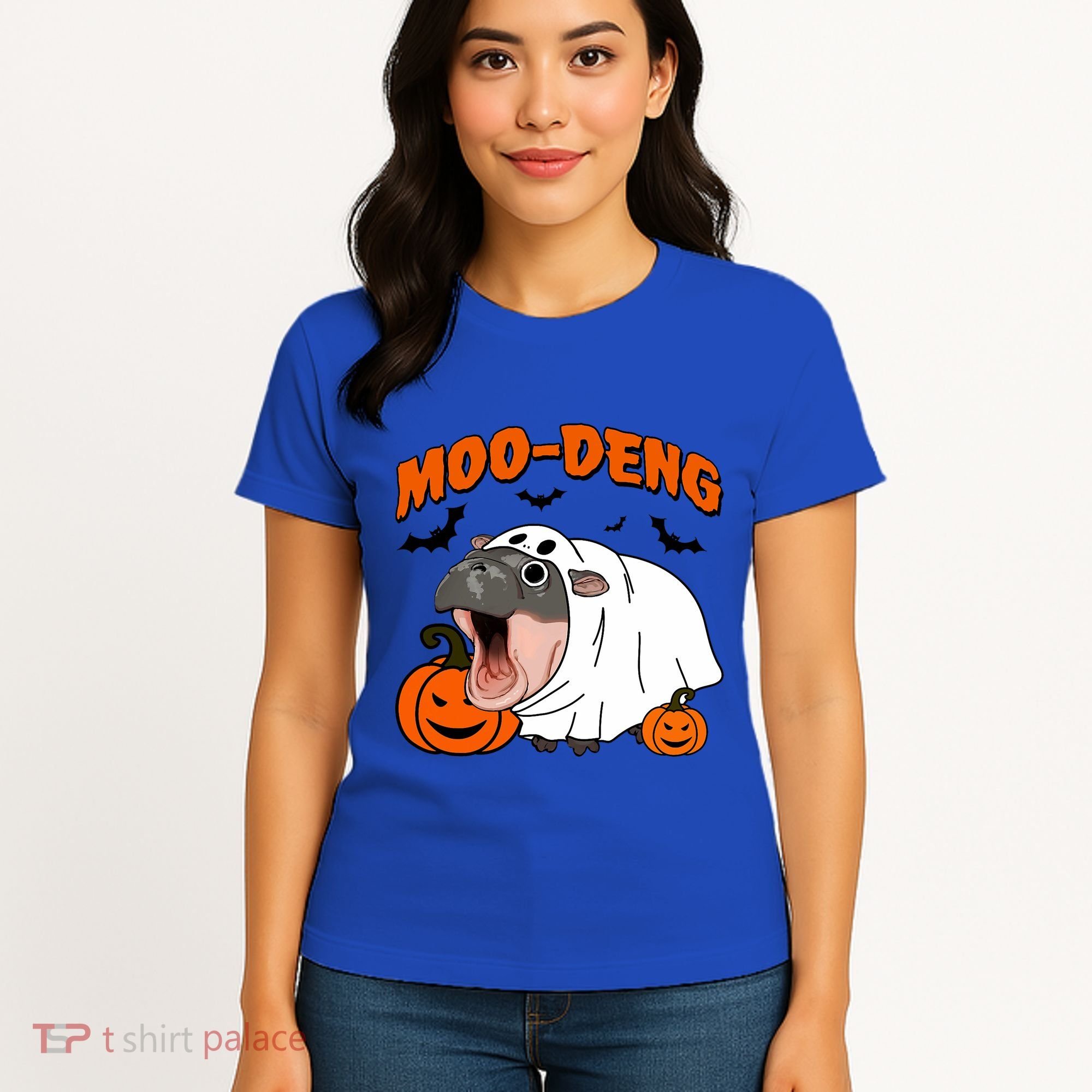 Funny Moo Deng Halloween Boo Ghost Costume Moodeng Lover Women's T-Shirt
