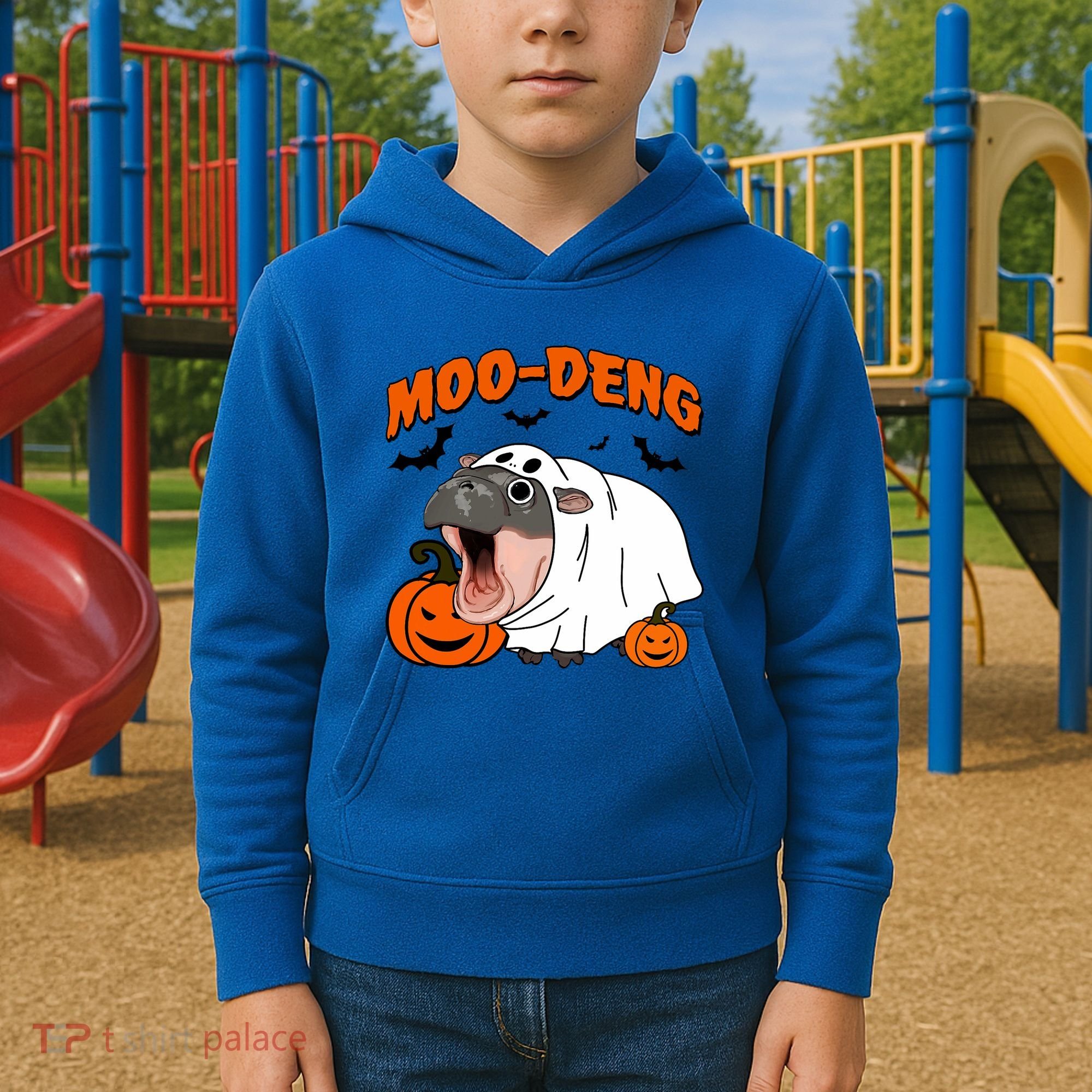 Funny Moo Deng Halloween Boo Ghost Costume Moodeng Lover Kids Hoodie