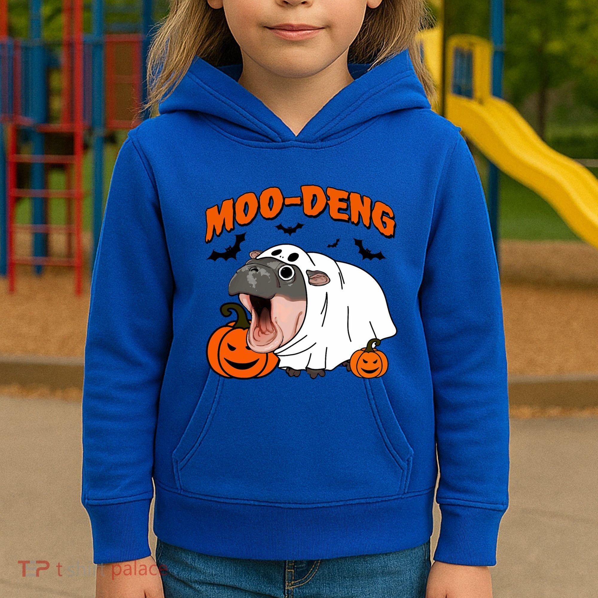 Funny Moo Deng Halloween Boo Ghost Costume Moodeng Lover Kids Hoodie