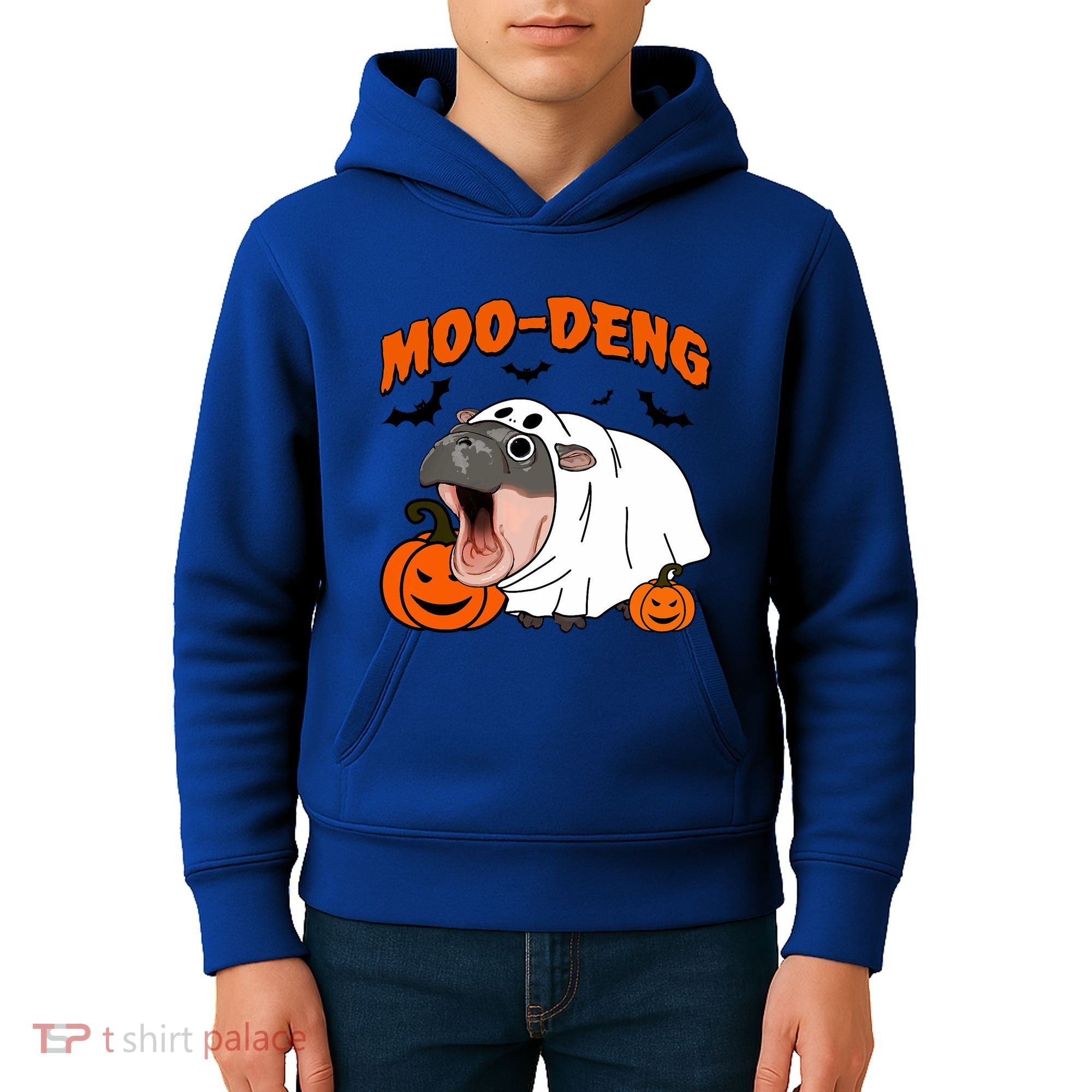 Funny Moo Deng Halloween Boo Ghost Costume Moodeng Lover Kids Hoodie