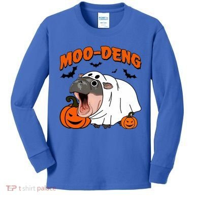 Funny Moo Deng Halloween Boo Ghost Costume Moodeng Lover Kids Long Sleeve Shirt
