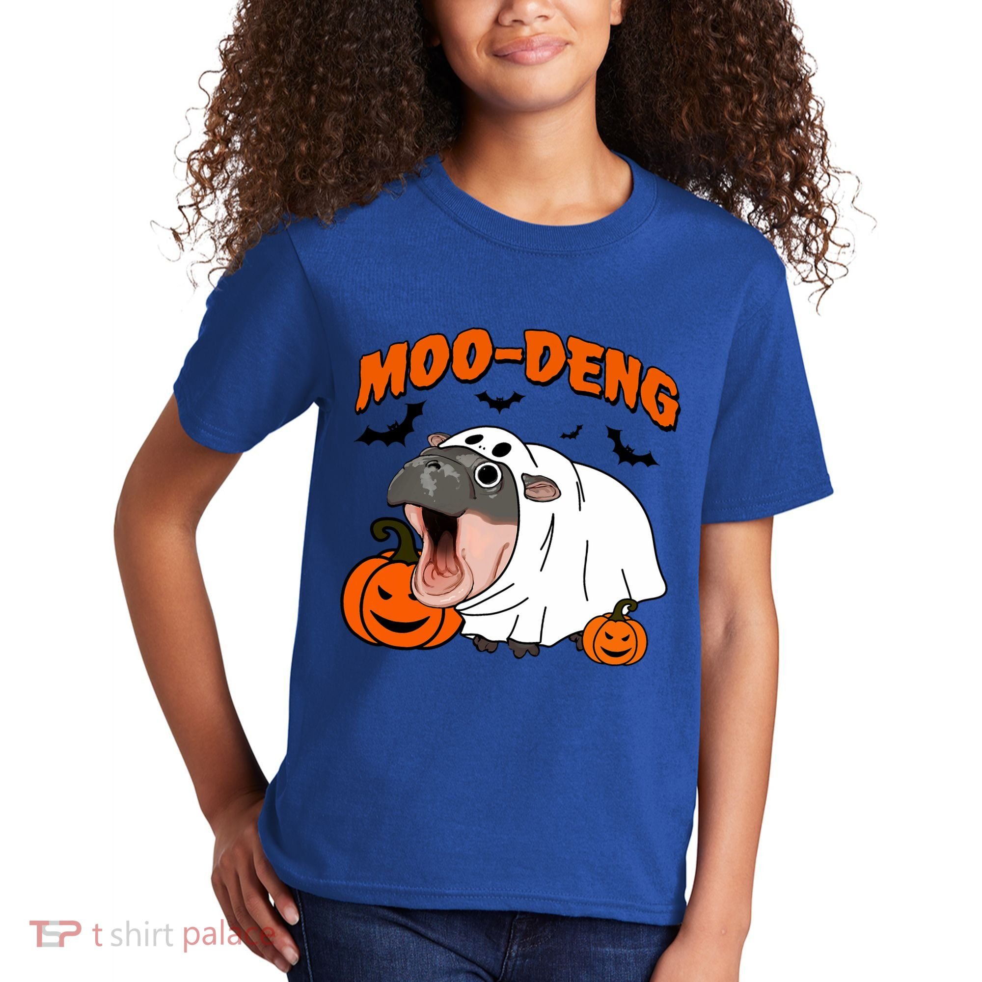 Funny Moo Deng Halloween Boo Ghost Costume Moodeng Lover Kids T-Shirt