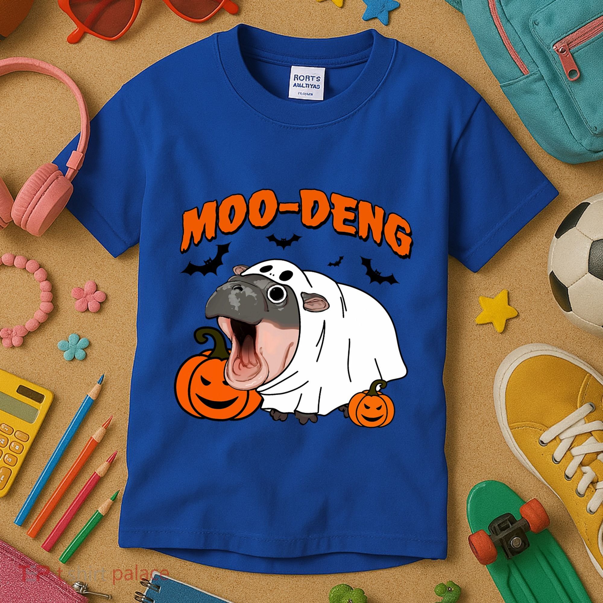 Funny Moo Deng Halloween Boo Ghost Costume Moodeng Lover Kids T-Shirt