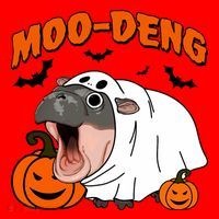 Funny Moo Deng Halloween Boo Ghost Costume Moodeng Lover Santa Hat thumb 1