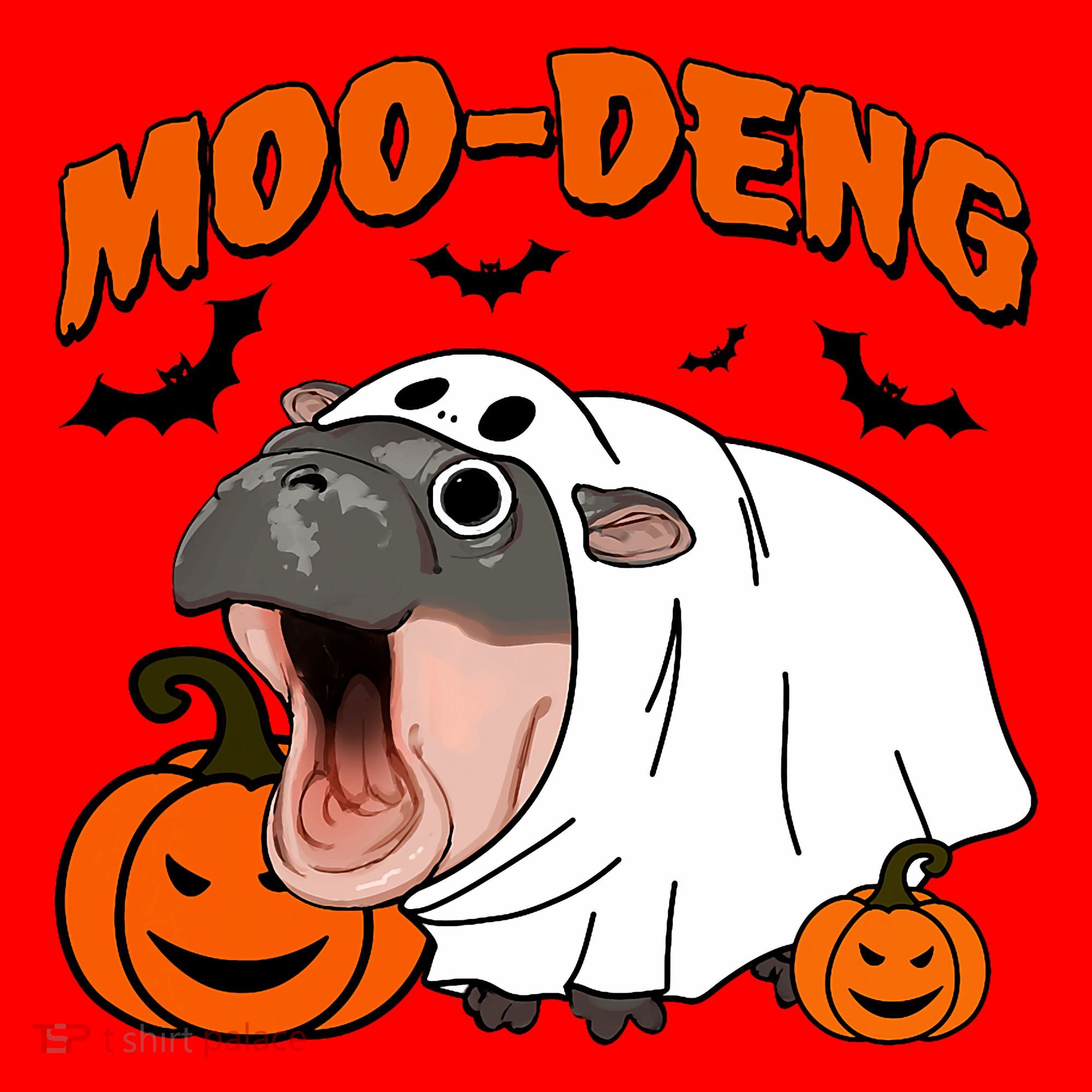 Funny Moo Deng Halloween Boo Ghost Costume Moodeng Lover Santa Hat