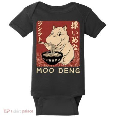 Funny Moo Deng Ramen Noodle Japanese Baby Bodysuit