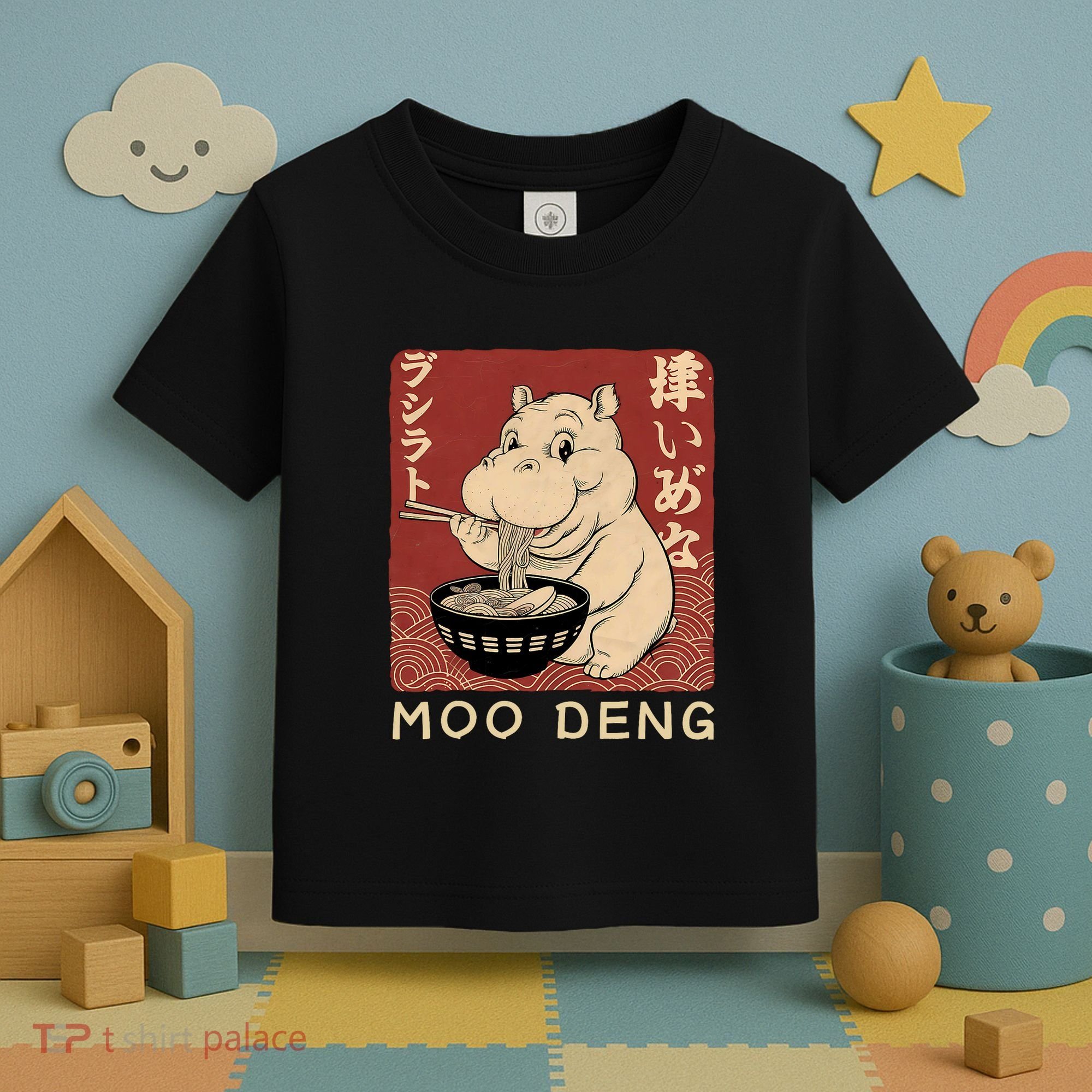 Funny Moo Deng Ramen Noodle Japanese Toddler T-Shirt