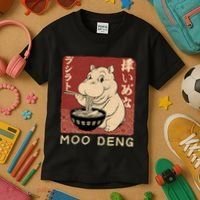 Funny Moo Deng Ramen Noodle Japanese Kids T-Shirt thumb 3
