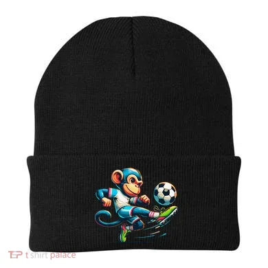 Funny Monkey Design Monkey Playing Soccer Beanie