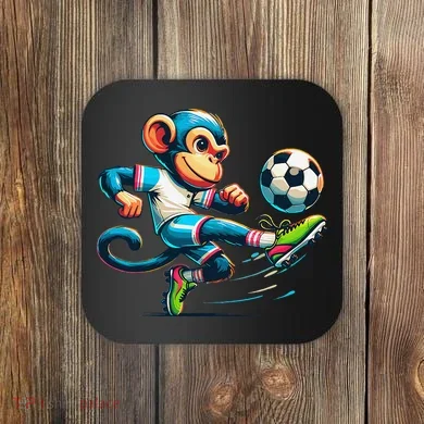 Funny Monkey Design Monkey Playing Soccer Coaster