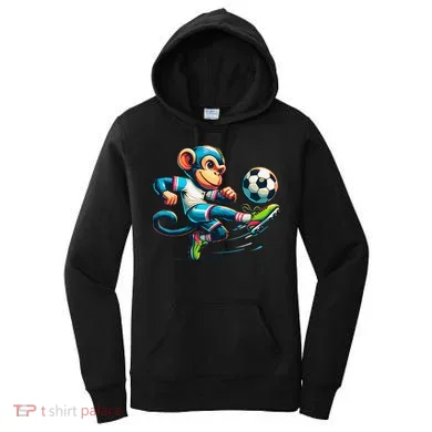 Funny Monkey Design Monkey Playing Soccer Women's Hoodie