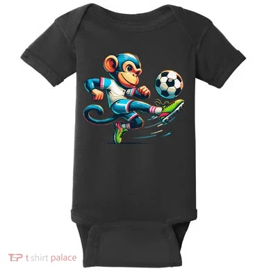 Funny Monkey Design Monkey Playing Soccer Baby Bodysuit