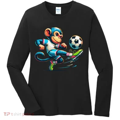 Funny Monkey Design Monkey Playing Soccer Women's Long Sleeve Shirt