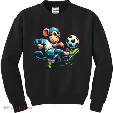 Funny Monkey Design Monkey Playing Soccer Kids Sweatshirt
