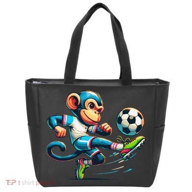 Funny Monkey Design Monkey Playing Soccer Tote Bag