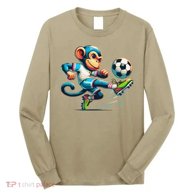 Funny Monkey Design Monkey Playing Soccer Long Sleeve Shirt