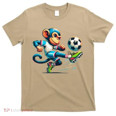 Funny Monkey Design Monkey Playing Soccer T-Shirt