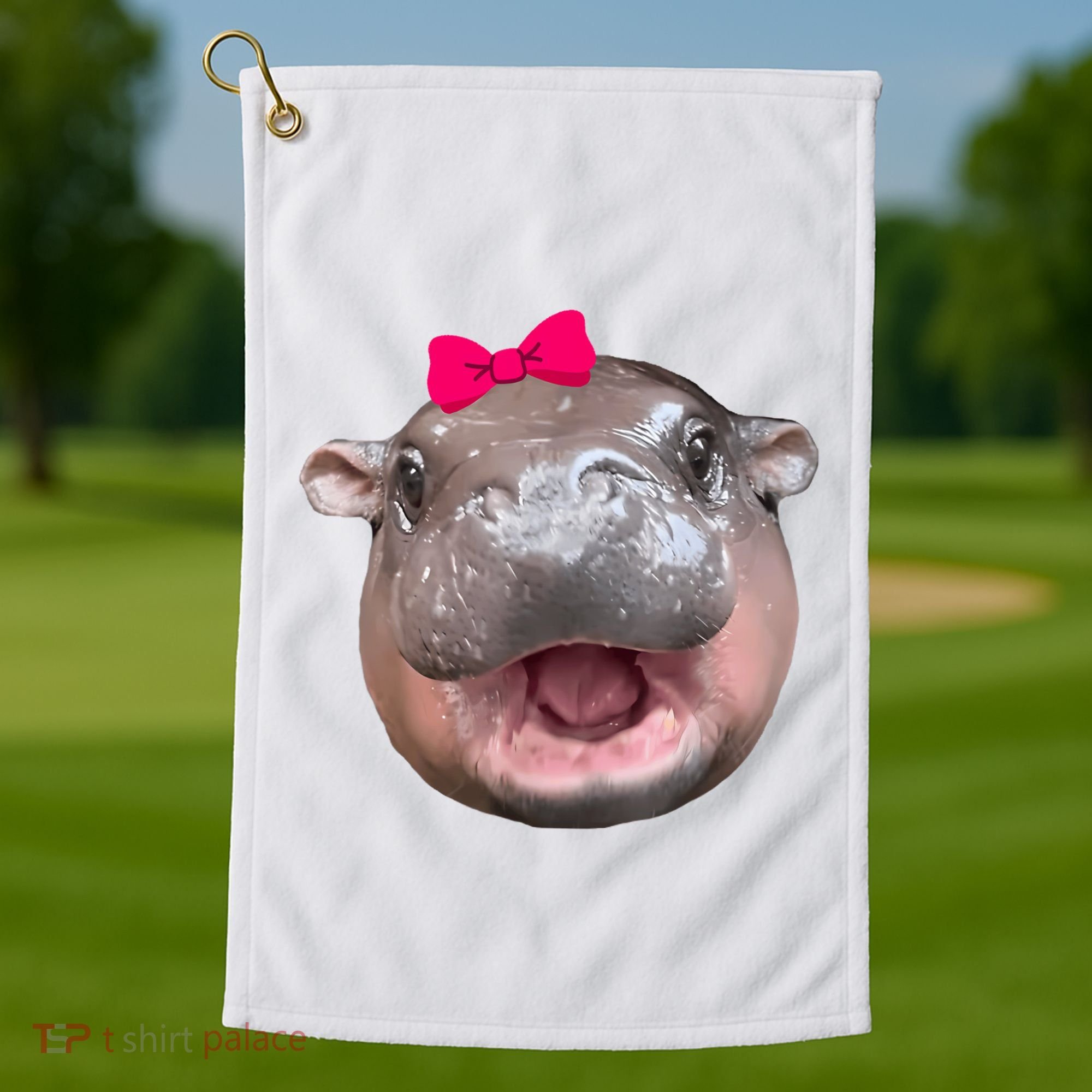 Funny Moo Deng Hippo Cute Baby Pygmy Coquette Golf Towel