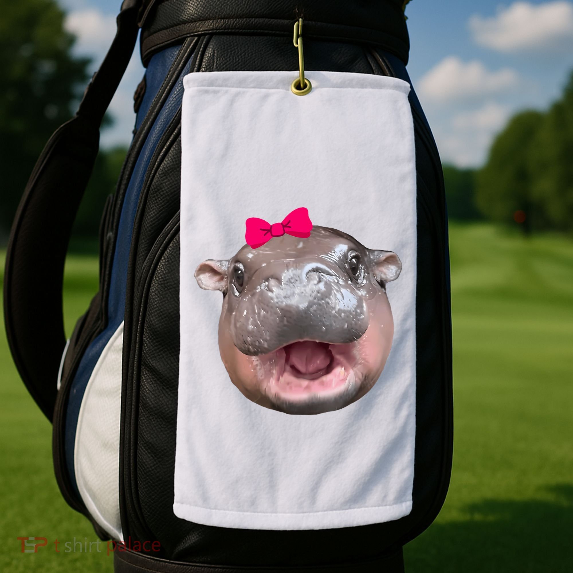 Funny Moo Deng Hippo Cute Baby Pygmy Coquette Golf Towel
