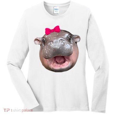 Funny Moo Deng Hippo Cute Baby Pygmy Coquette Women's Long Sleeve Shirt