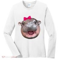 Funny Moo Deng Hippo Cute Baby Pygmy Coquette Women's Long Sleeve Shirt thumb 0