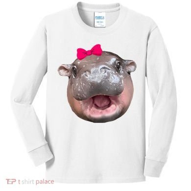 Funny Moo Deng Hippo Cute Baby Pygmy Coquette Kids Long Sleeve Shirt