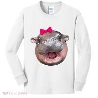 Funny Moo Deng Hippo Cute Baby Pygmy Coquette Kids Long Sleeve Shirt thumb 0