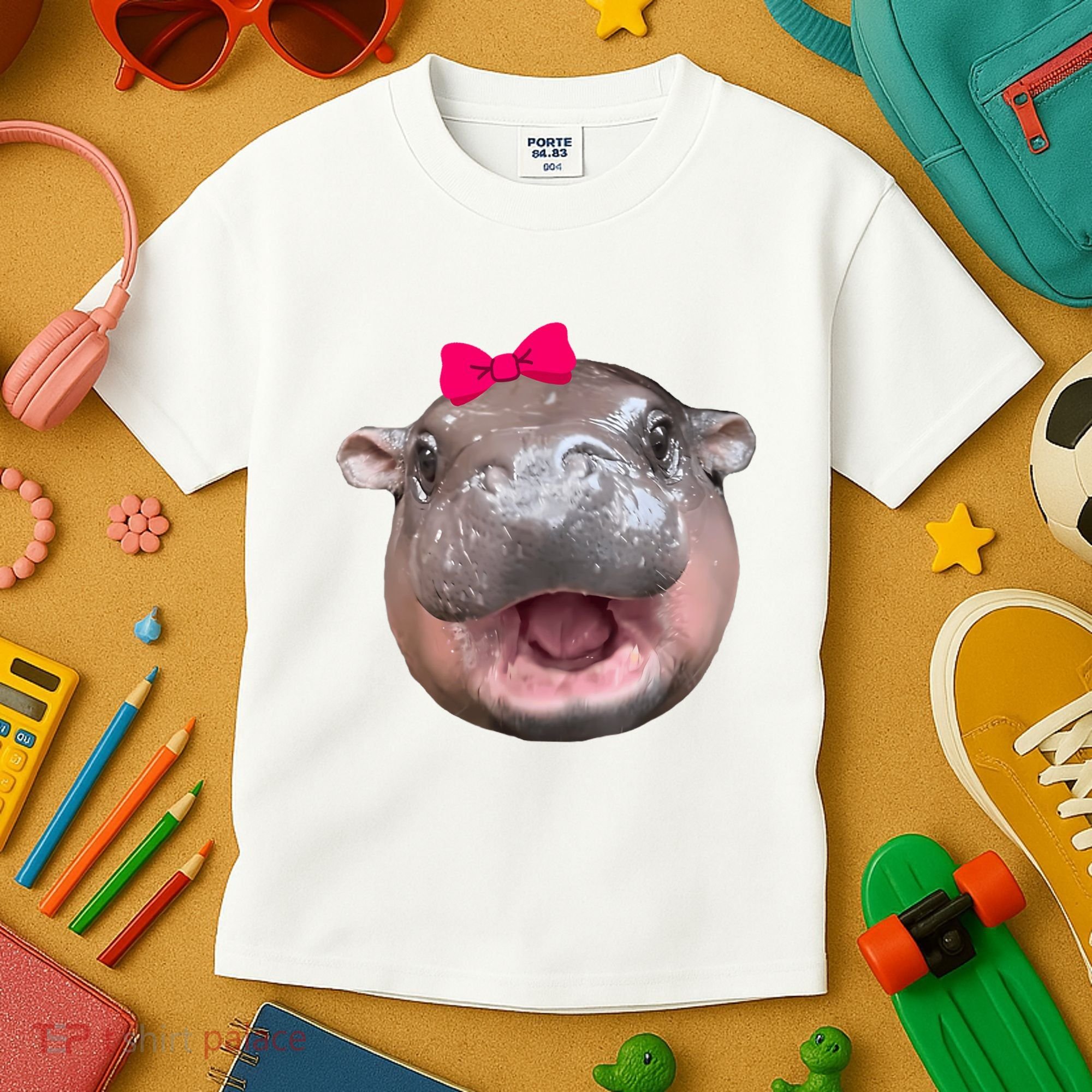 Funny Moo Deng Hippo Cute Baby Pygmy Coquette Kids T-Shirt